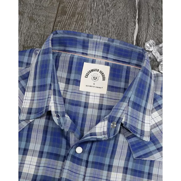 Dubinik®50% Viscose derived from Bamboo,50% Polyester Mens Short Sleeve Western Cowboy Pearl Snap Casual Plaid Shirts for Men