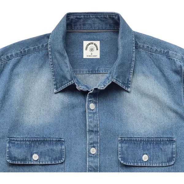 Dubinik®Mens Short Sleeve Button Down Shirts Denim Short Sleeve Shirt Men Two Pocket Western Soft Work Casual Denim Shirt