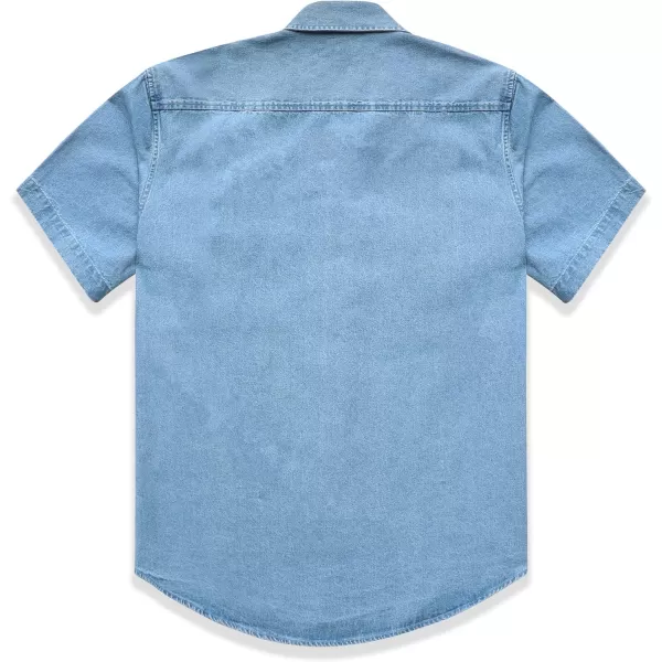 Dubinik®Mens Short Sleeve Button Down Shirts Denim Short Sleeve Shirt Men Two Pocket Western Soft Work Casual Denim Shirt