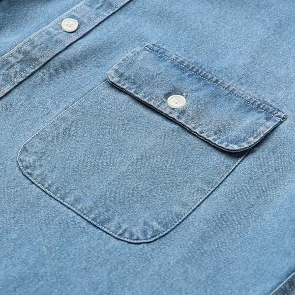 Dubinik®Mens Short Sleeve Button Down Shirts Denim Short Sleeve Shirt Men Two Pocket Western Soft Work Casual Denim Shirt