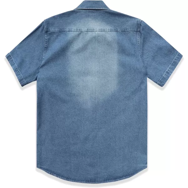 Dubinik®Mens Short Sleeve Button Down Shirts Denim Short Sleeve Shirt Men Two Pocket Western Soft Work Casual Denim Shirt