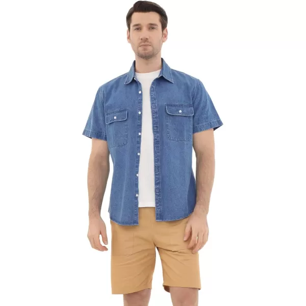 Dubinik®Mens Short Sleeve Button Down Shirts Denim Short Sleeve Shirt Men Two Pocket Western Soft Work Casual Denim Shirt