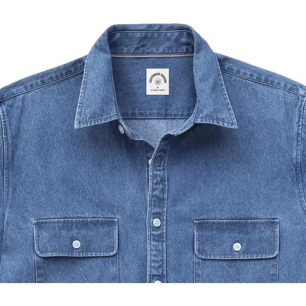 Dubinik®Mens Short Sleeve Button Down Shirts Denim Short Sleeve Shirt Men Two Pocket Western Soft Work Casual Denim Shirt