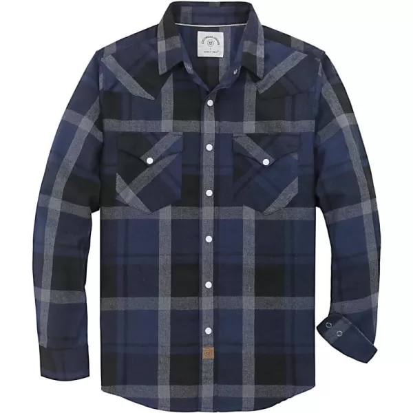 Dubinik® Flannel Shirt for Men Western Cowboy Pearl Snap Shirts for Men Long Sleeve Vintage Buttons Down Plaid Shirt