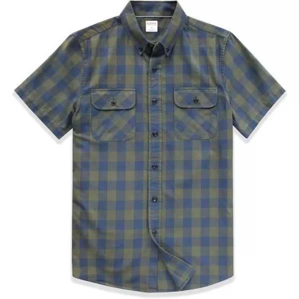 Dubinik® Mens Short Sleeve Button Down Shirts 100% Cotton Plaid Men's Casual Button-Down Shirts with Pocket