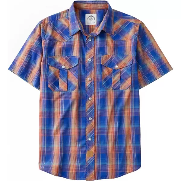 Dubinik® Western Shirts for Men Short Sleeve Plaid Pearl Snap Shirts for Men Button Up Shirt Cowboy Casual Work Shirt