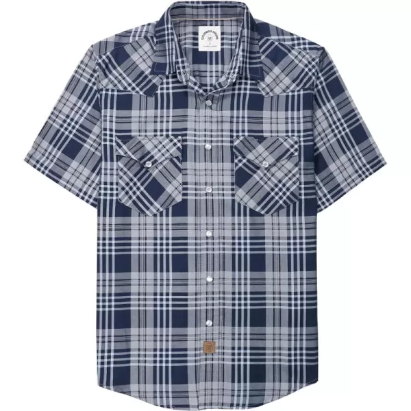Dubinik®50% Viscose derived from Bamboo,50% Polyester Mens Short Sleeve Western Cowboy Pearl Snap Casual Plaid Shirts for Men