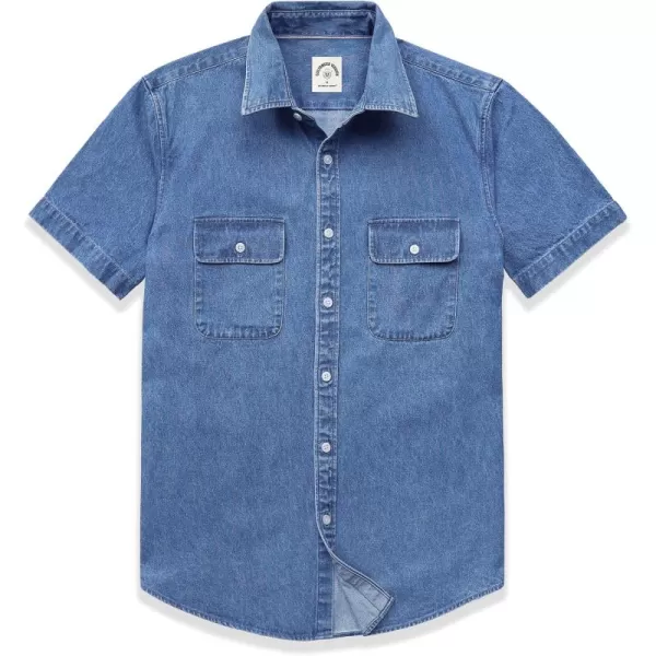 Dubinik®Mens Short Sleeve Button Down Shirts Denim Short Sleeve Shirt Men Two Pocket Western Soft Work Casual Denim Shirt