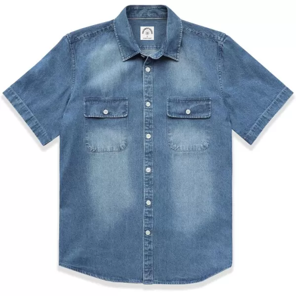 Dubinik®Mens Short Sleeve Button Down Shirts Denim Short Sleeve Shirt Men Two Pocket Western Soft Work Casual Denim Shirt