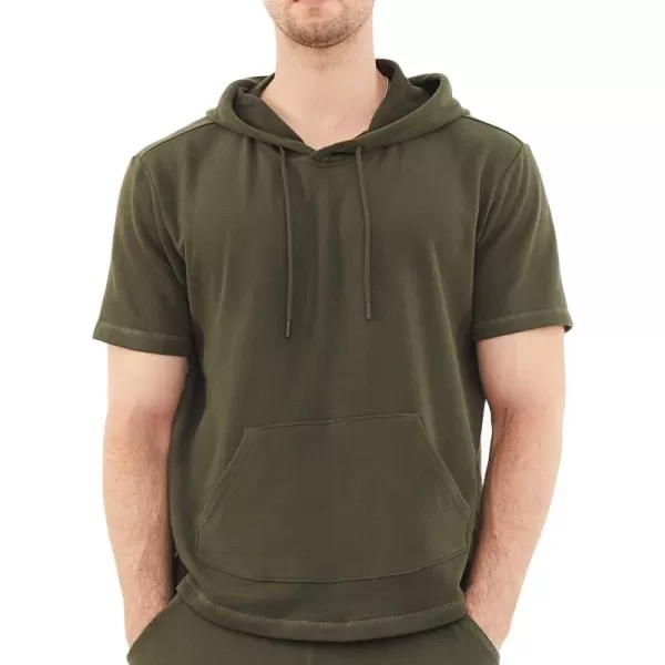 Dubinik®Short Sleeve Hoodie Lightweight Soft Cotton Moisture Wicking Kangaroo Pocket Short Sleeve Hoodie For Men