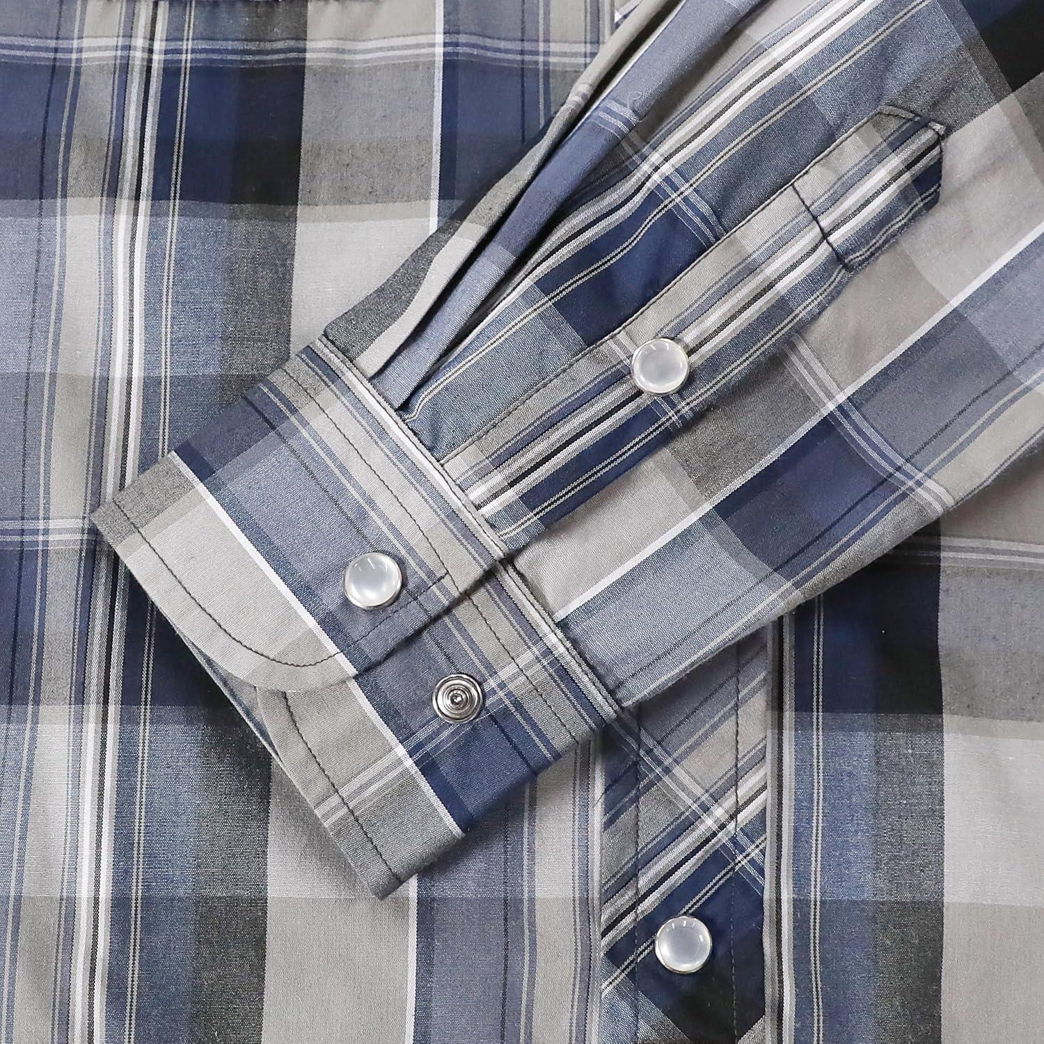imageDubinik Pearl Snap Shirts for Men Long Sleeve Western Shirts for Men Vintage Casual Plaid Shirt Cowboy Shirts for MenBeige Blue
