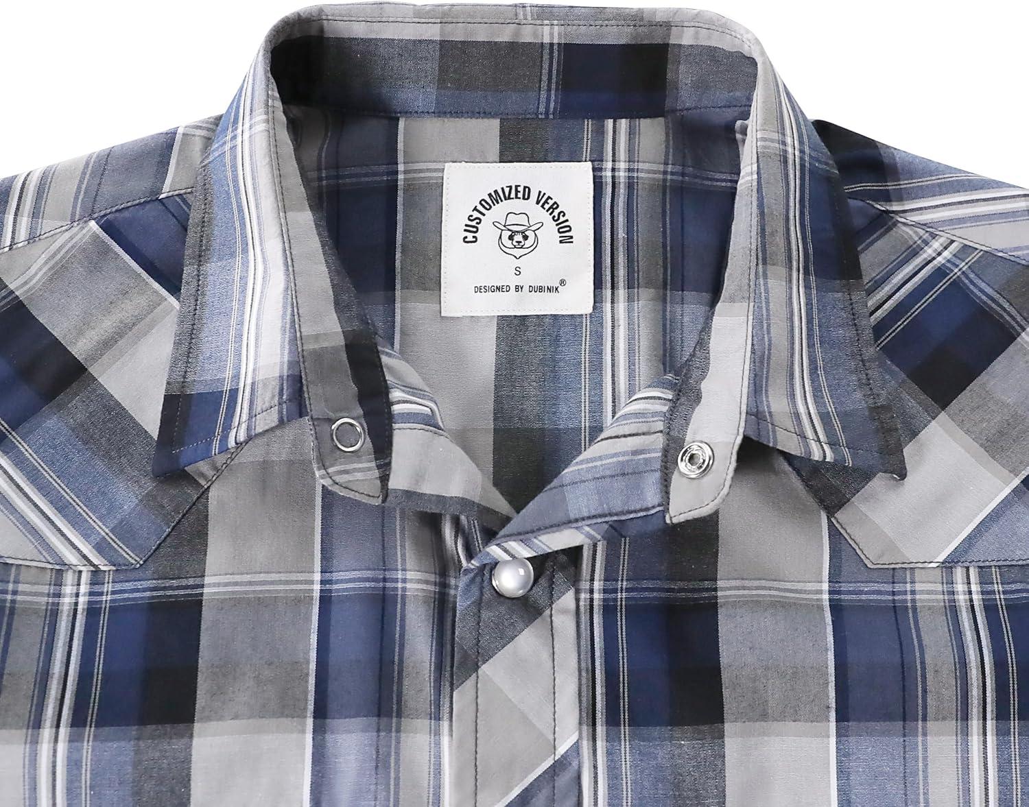imageDubinik Pearl Snap Shirts for Men Long Sleeve Western Shirts for Men Vintage Casual Plaid Shirt Cowboy Shirts for MenBeige Blue