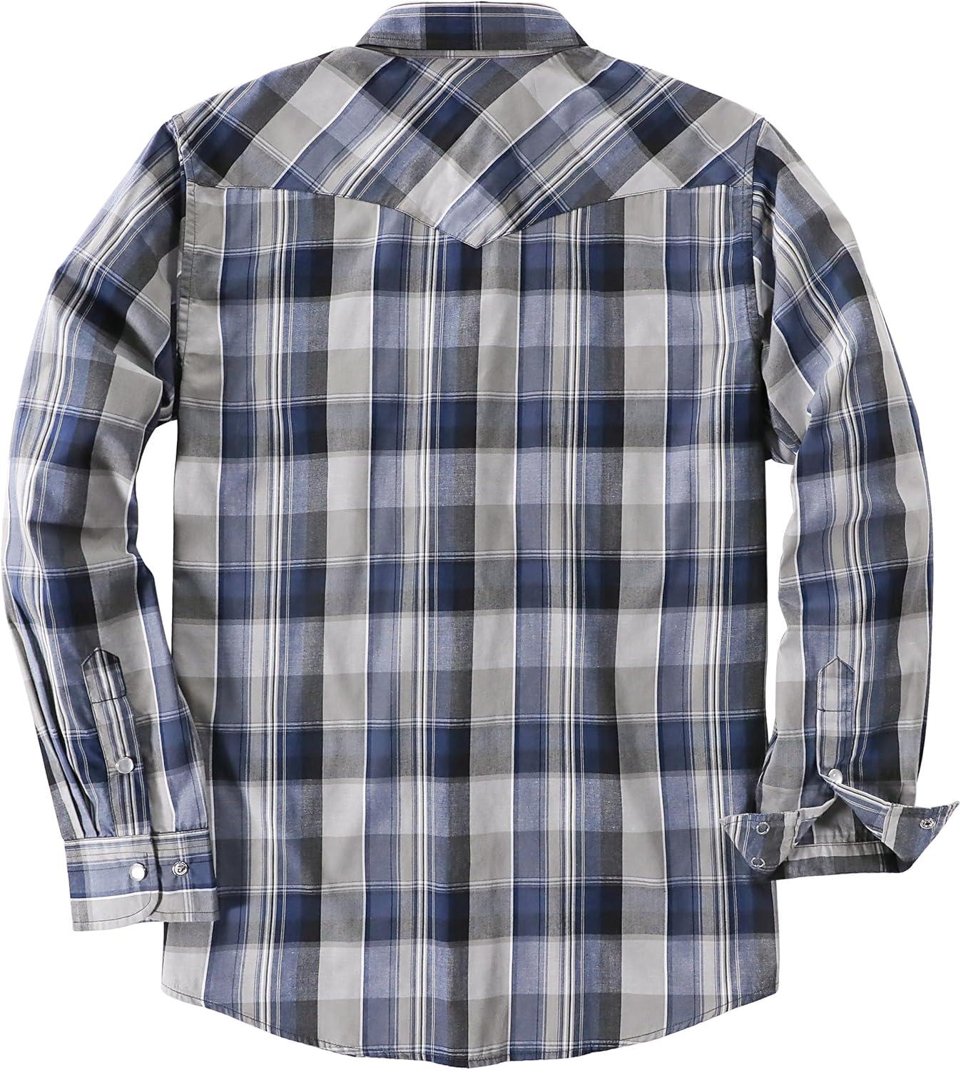 imageDubinik Pearl Snap Shirts for Men Long Sleeve Western Shirts for Men Vintage Casual Plaid Shirt Cowboy Shirts for MenBeige Blue