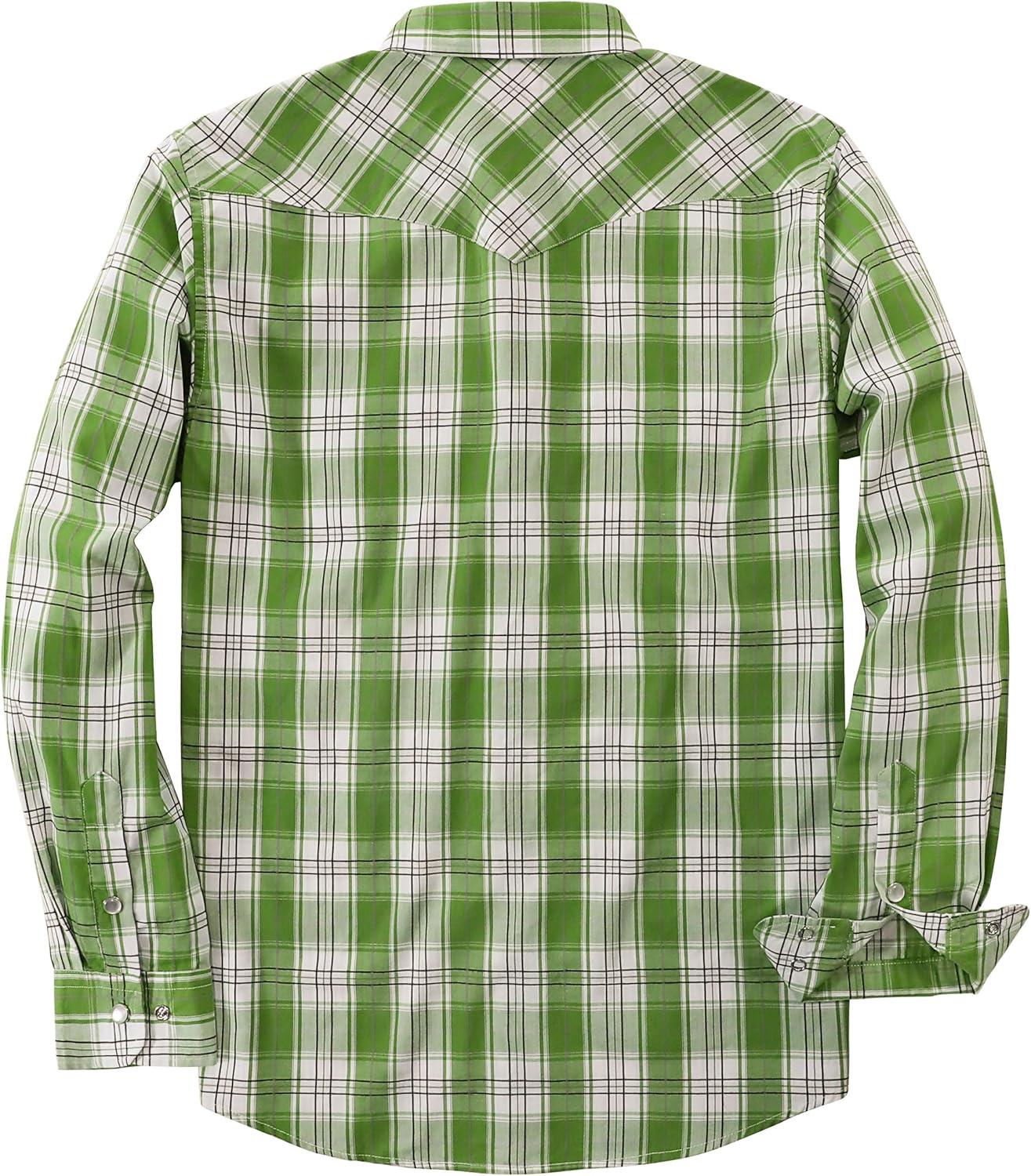 imageDubinik Pearl Snap Shirts for Men Long Sleeve Western Shirts for Men Vintage Casual Plaid Shirt Cowboy Shirts for MenBeige Green
