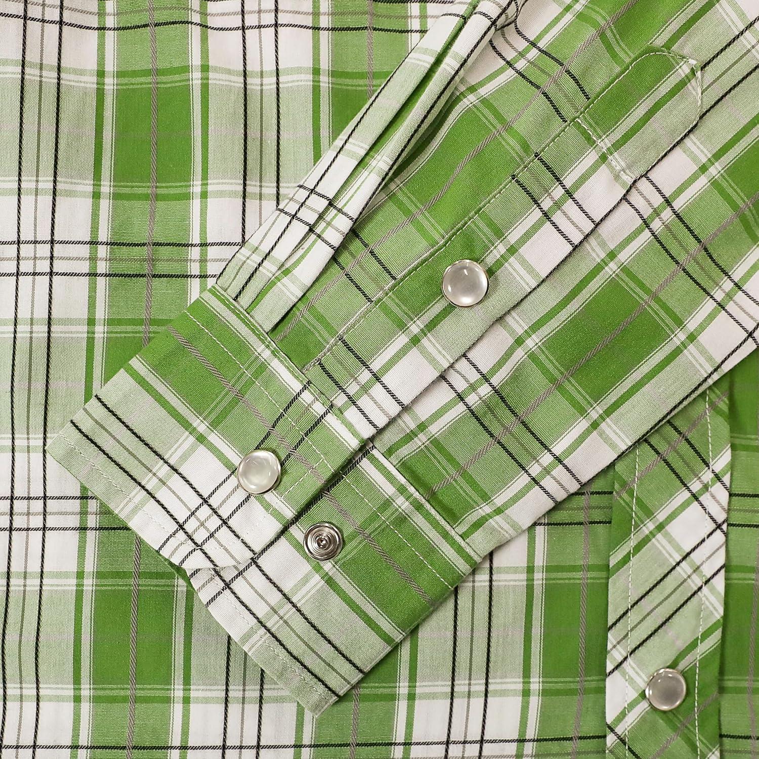 imageDubinik Pearl Snap Shirts for Men Long Sleeve Western Shirts for Men Vintage Casual Plaid Shirt Cowboy Shirts for MenBeige Green