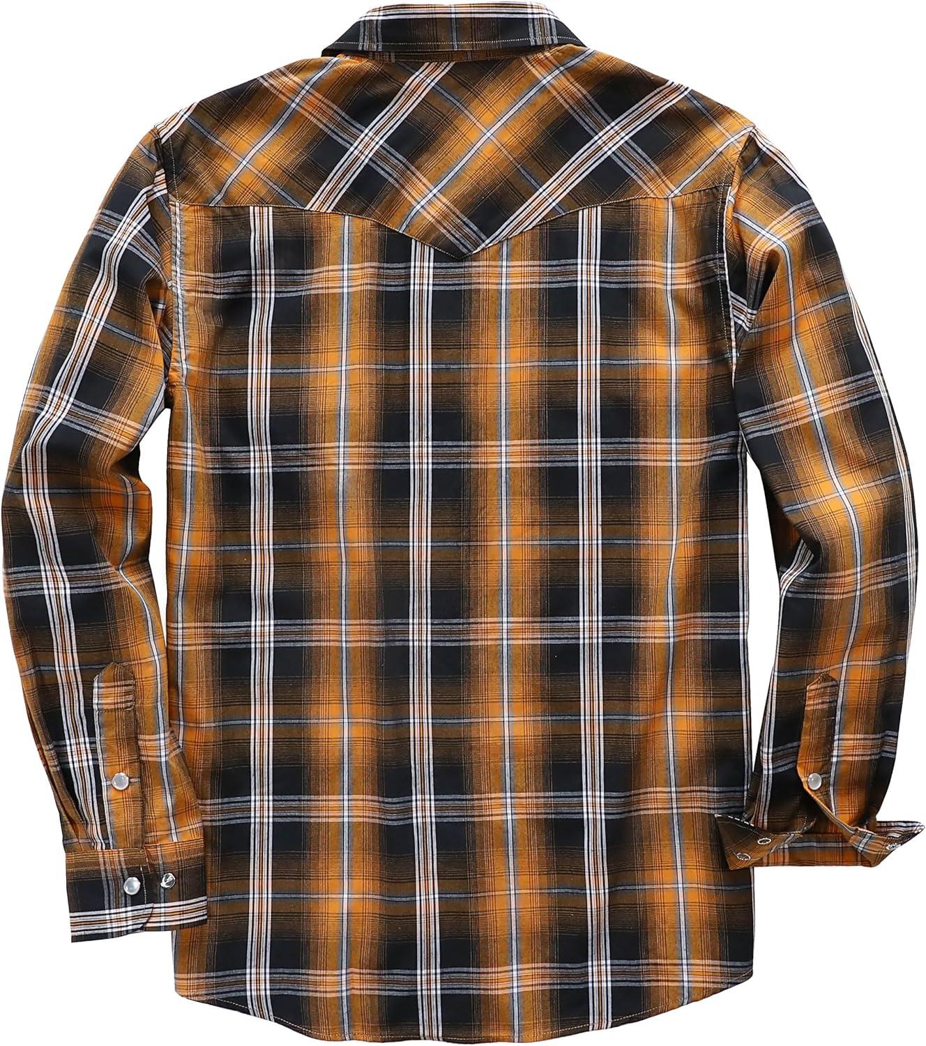 imageDubinik Pearl Snap Shirts for Men Long Sleeve Western Shirts for Men Vintage Casual Plaid Shirt Cowboy Shirts for MenBlack Burnt Orange