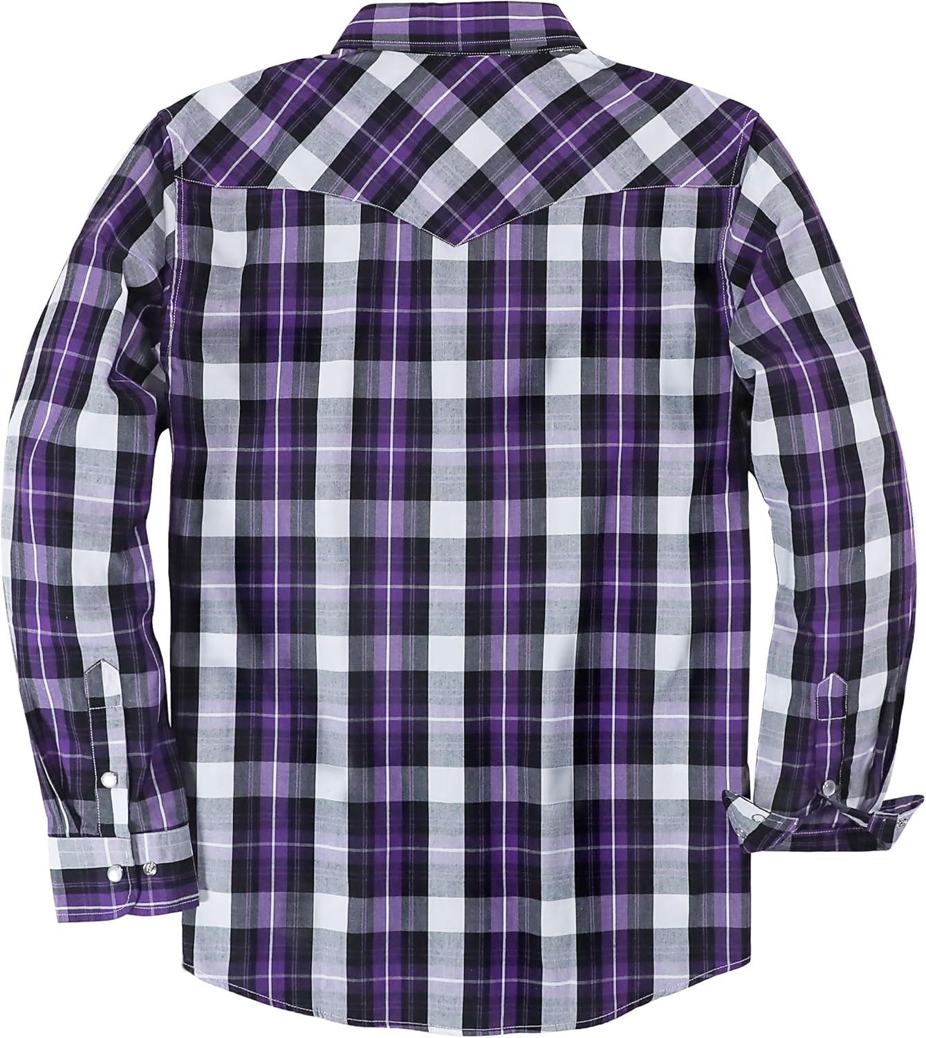 imageDubinik Pearl Snap Shirts for Men Long Sleeve Western Shirts for Men Vintage Casual Plaid Shirt Cowboy Shirts for MenBlack Purple