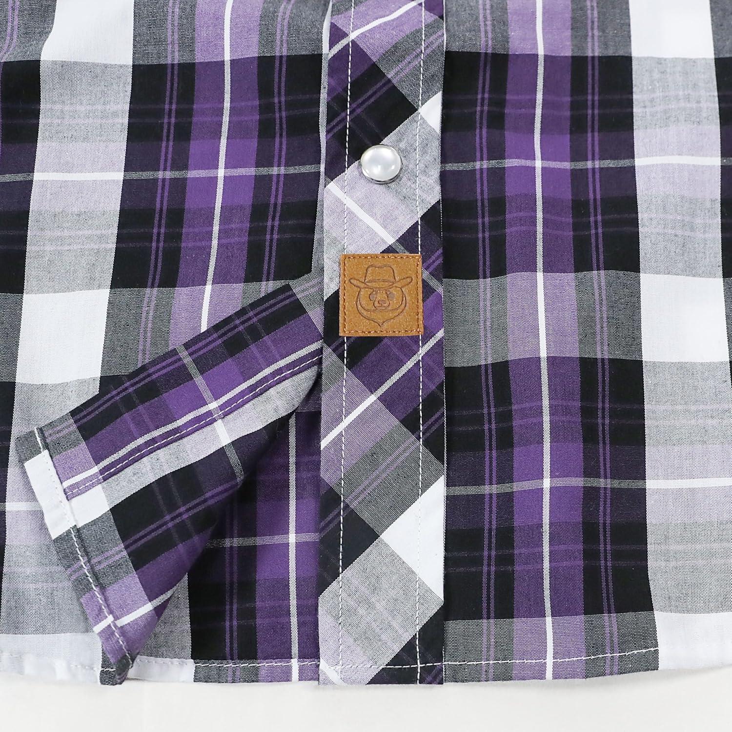 imageDubinik Pearl Snap Shirts for Men Long Sleeve Western Shirts for Men Vintage Casual Plaid Shirt Cowboy Shirts for MenBlack Purple