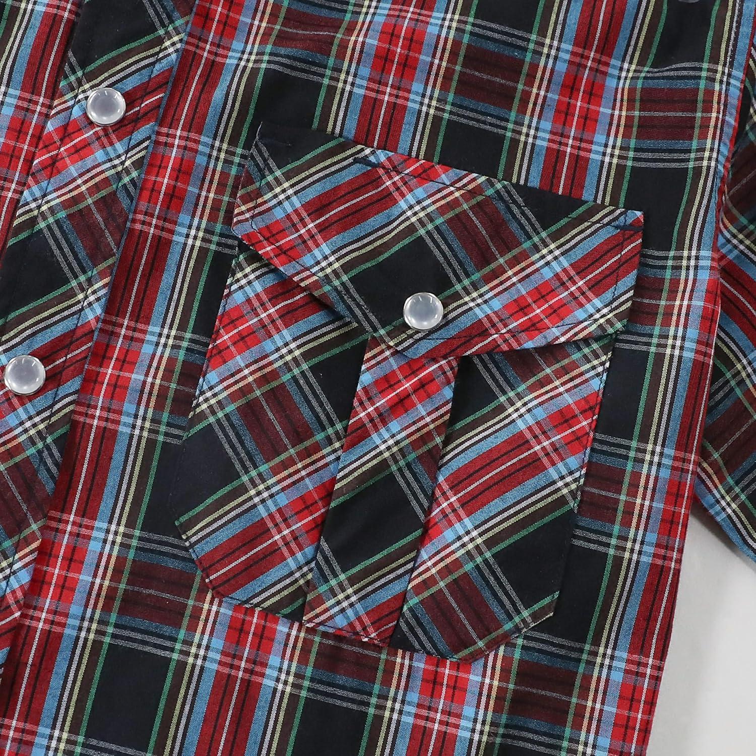 imageDubinik Pearl Snap Shirts for Men Long Sleeve Western Shirts for Men Vintage Casual Plaid Shirt Cowboy Shirts for MenBlack Red
