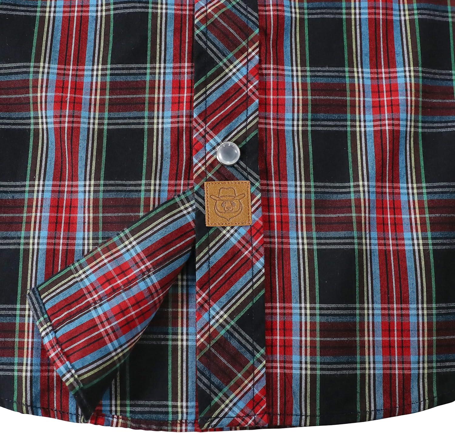 imageDubinik Pearl Snap Shirts for Men Long Sleeve Western Shirts for Men Vintage Casual Plaid Shirt Cowboy Shirts for MenBlack Red
