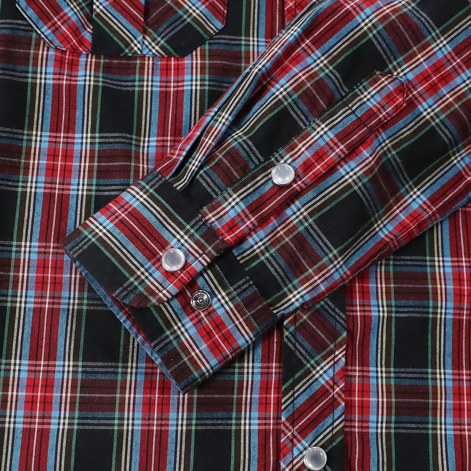 imageDubinik Pearl Snap Shirts for Men Long Sleeve Western Shirts for Men Vintage Casual Plaid Shirt Cowboy Shirts for MenBlack Red