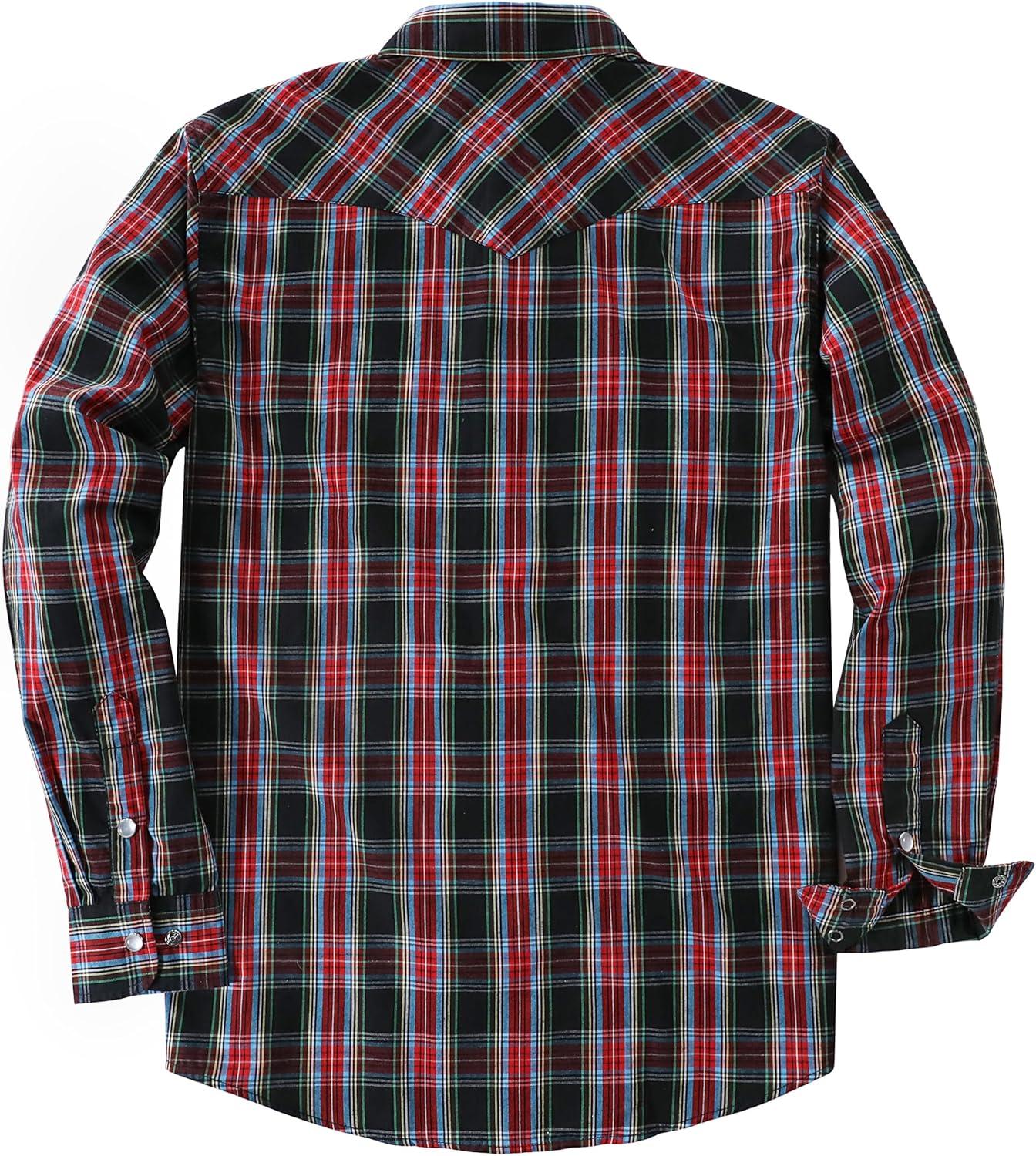 imageDubinik Pearl Snap Shirts for Men Long Sleeve Western Shirts for Men Vintage Casual Plaid Shirt Cowboy Shirts for MenBlack Red