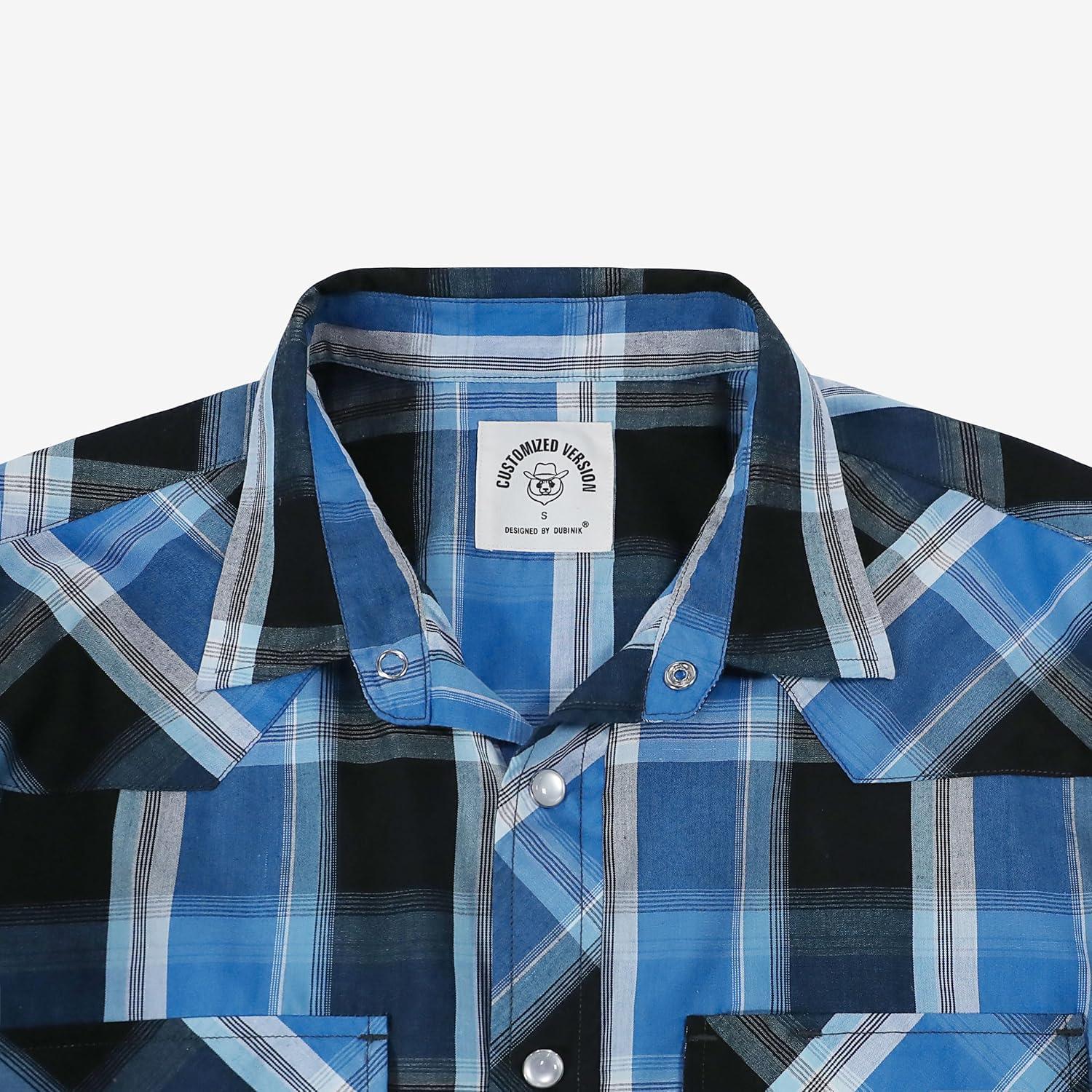 imageDubinik Pearl Snap Shirts for Men Long Sleeve Western Shirts for Men Vintage Casual Plaid Shirt Cowboy Shirts for MenBlack Royal Blue