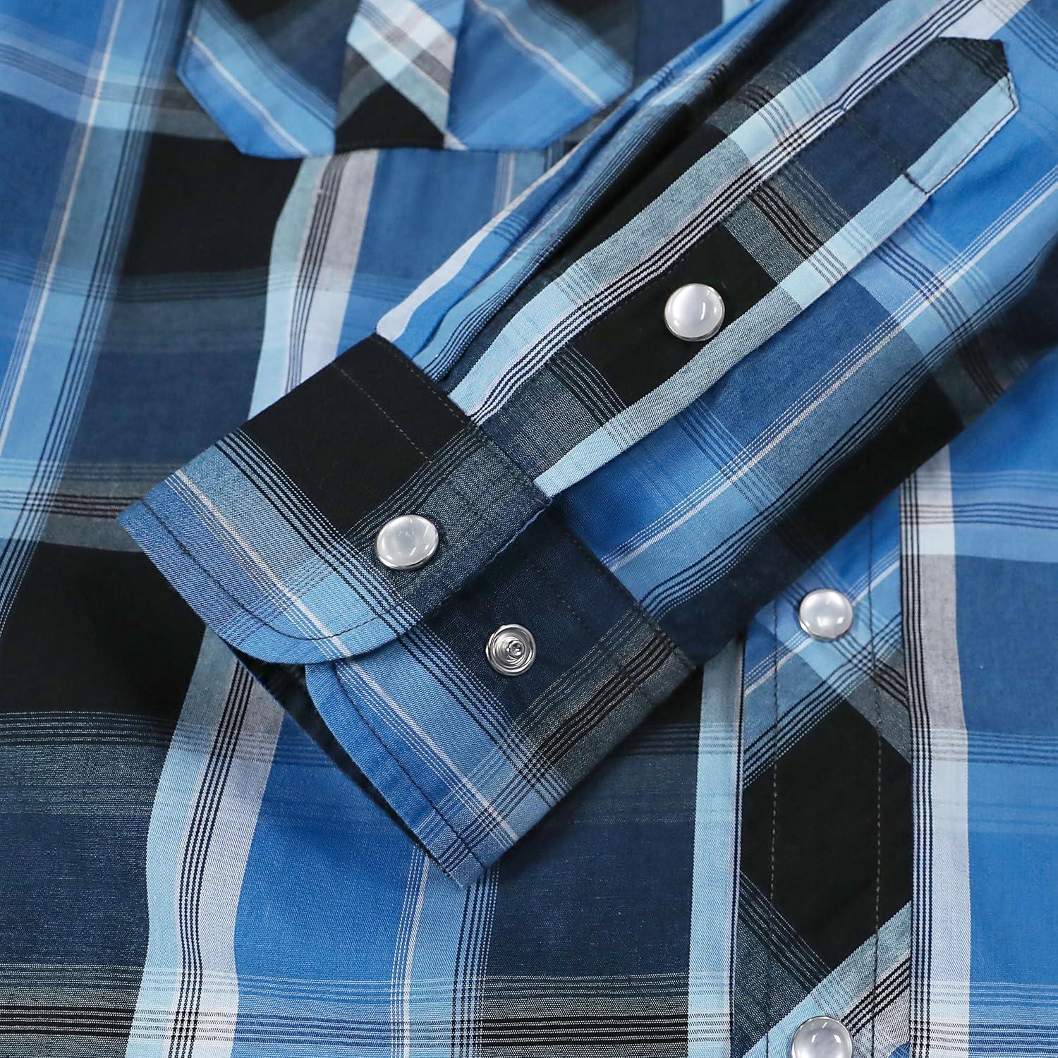 imageDubinik Pearl Snap Shirts for Men Long Sleeve Western Shirts for Men Vintage Casual Plaid Shirt Cowboy Shirts for MenBlack Royal Blue