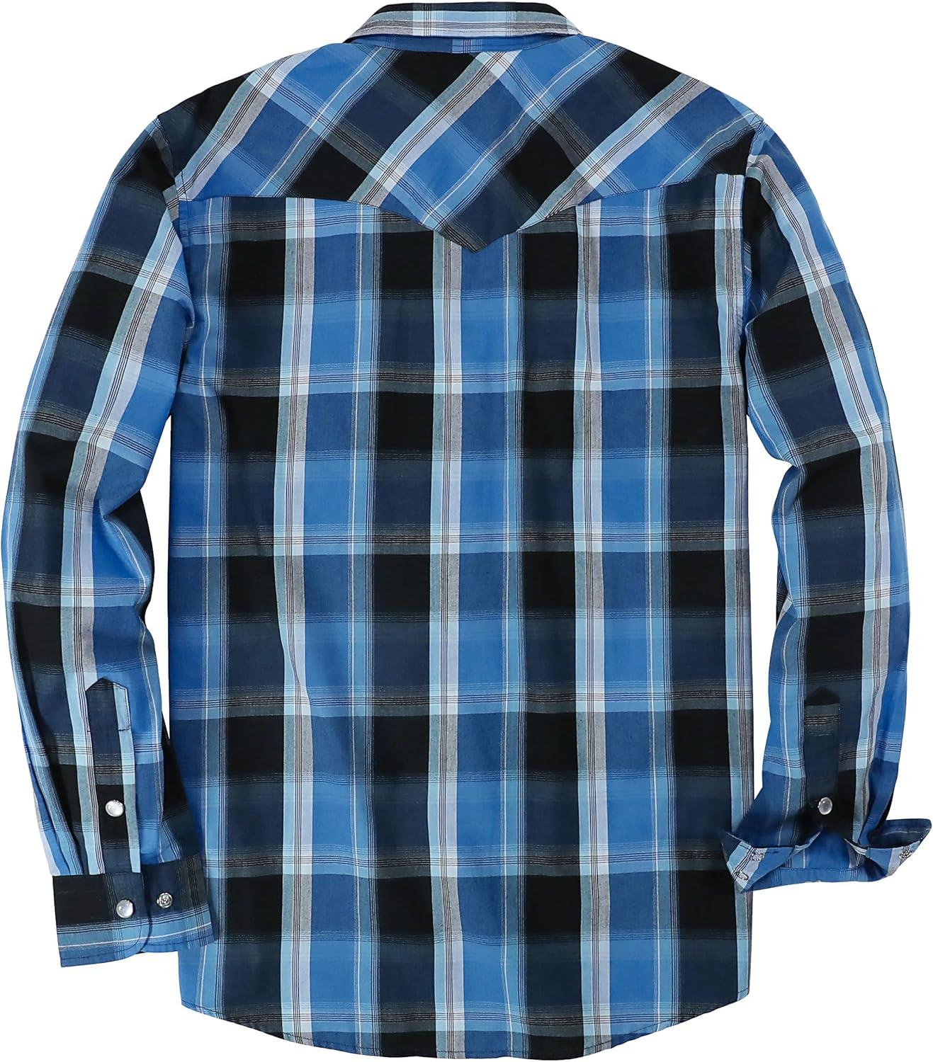 imageDubinik Pearl Snap Shirts for Men Long Sleeve Western Shirts for Men Vintage Casual Plaid Shirt Cowboy Shirts for MenBlack Royal Blue