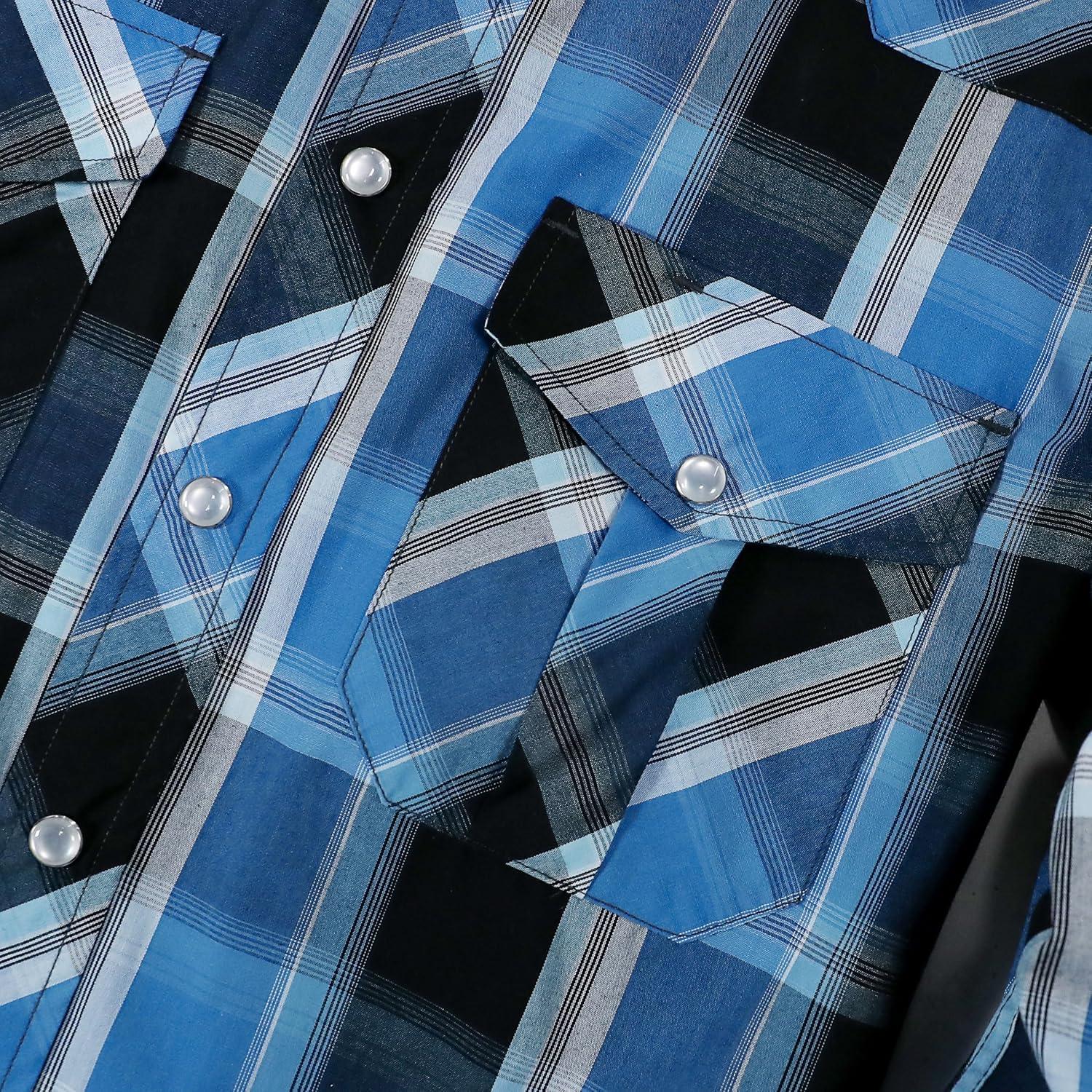 imageDubinik Pearl Snap Shirts for Men Long Sleeve Western Shirts for Men Vintage Casual Plaid Shirt Cowboy Shirts for MenBlack Royal Blue