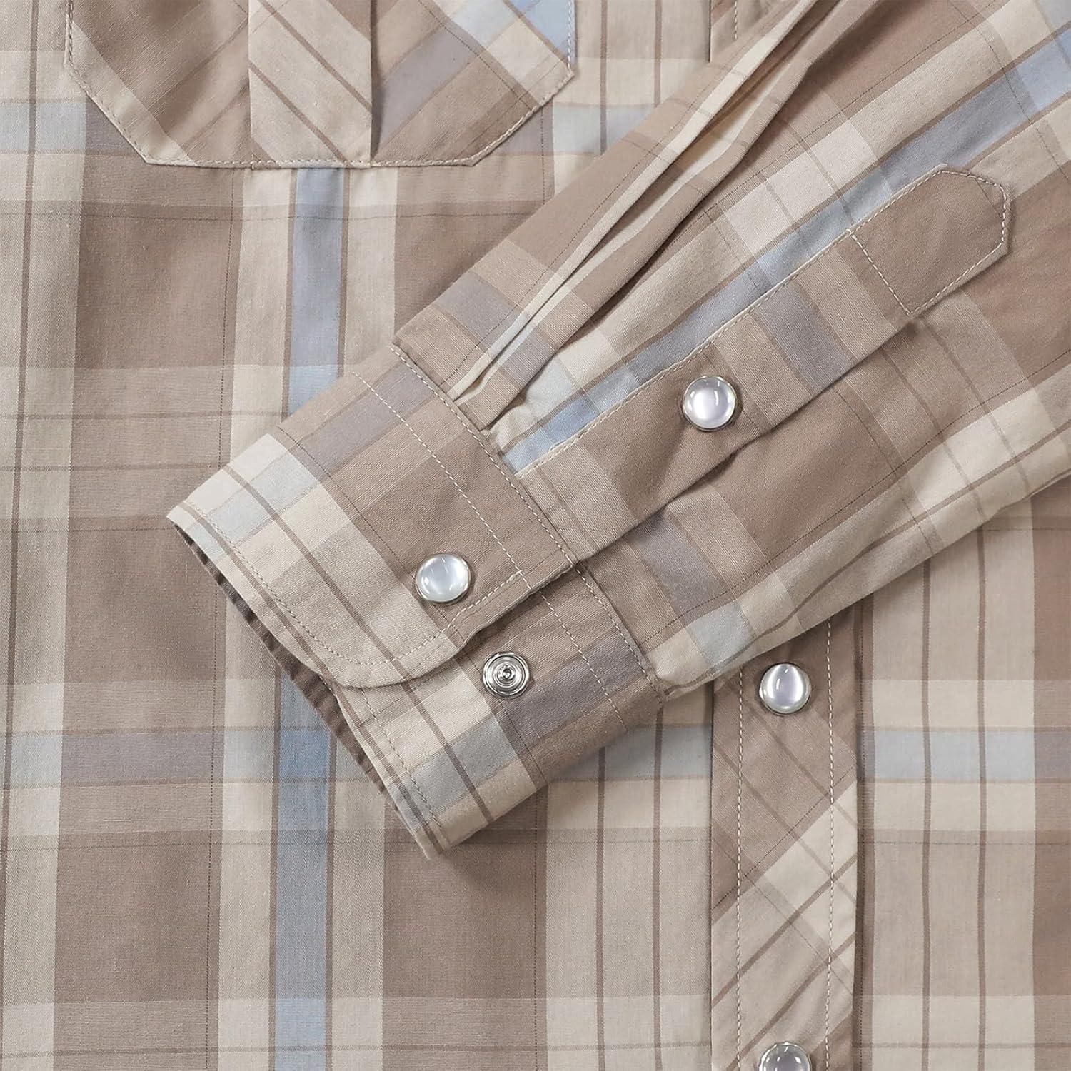 imageDubinik Pearl Snap Shirts for Men Long Sleeve Western Shirts for Men Vintage Casual Plaid Shirt Cowboy Shirts for MenBlue  Cream Khaki