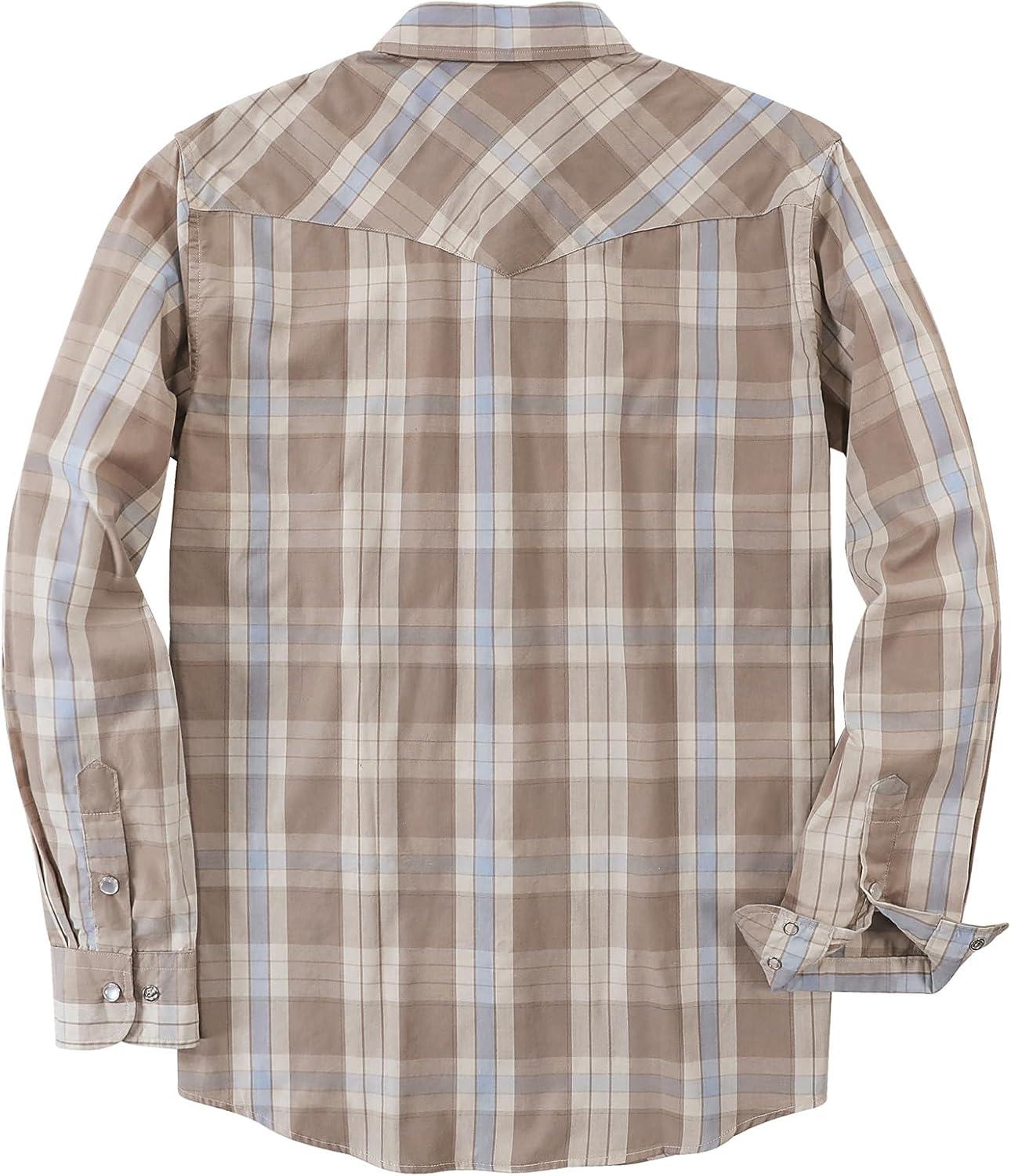 imageDubinik Pearl Snap Shirts for Men Long Sleeve Western Shirts for Men Vintage Casual Plaid Shirt Cowboy Shirts for MenBlue  Cream Khaki