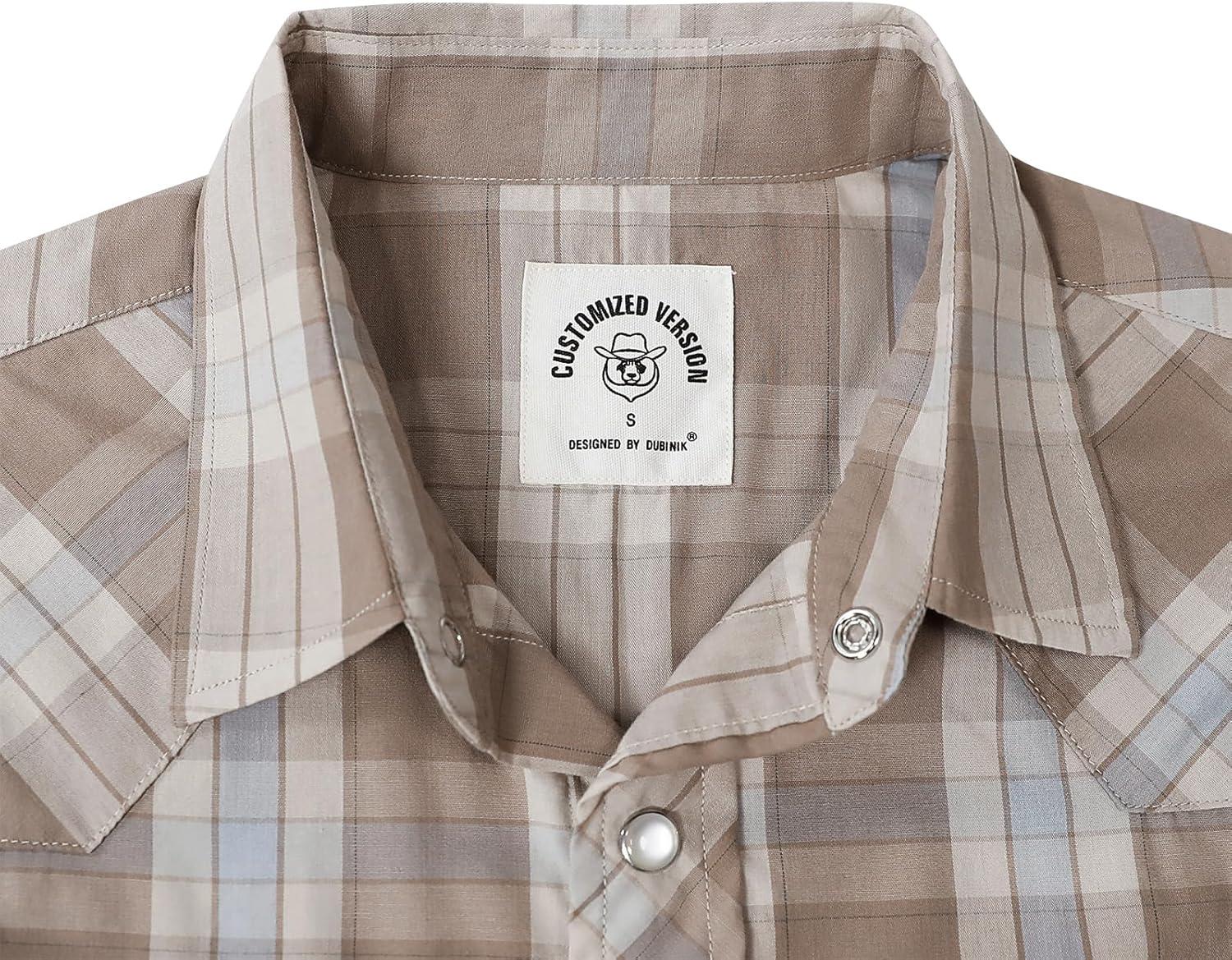 imageDubinik Pearl Snap Shirts for Men Long Sleeve Western Shirts for Men Vintage Casual Plaid Shirt Cowboy Shirts for MenBlue  Cream Khaki