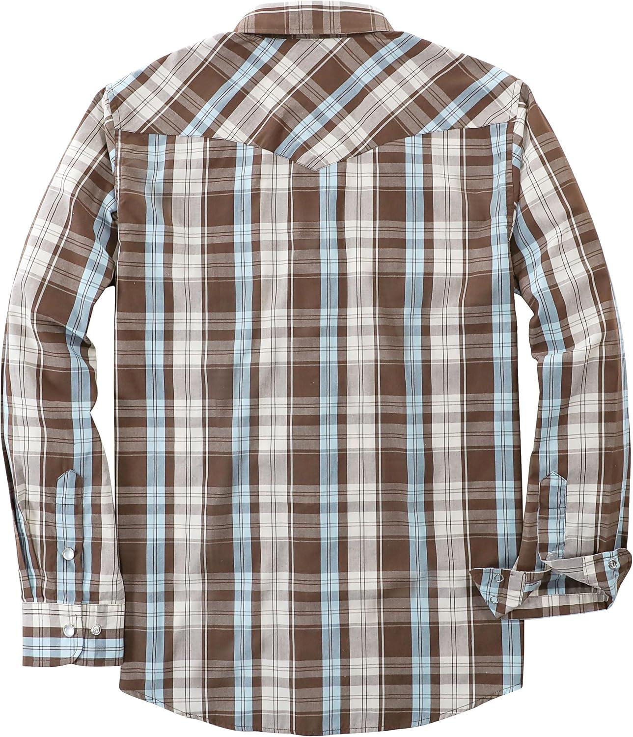 imageDubinik Pearl Snap Shirts for Men Long Sleeve Western Shirts for Men Vintage Casual Plaid Shirt Cowboy Shirts for MenBlue Brown