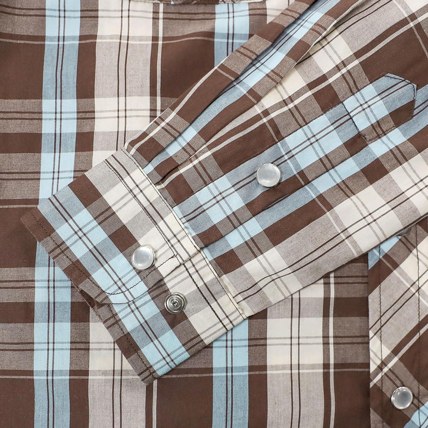 imageDubinik Pearl Snap Shirts for Men Long Sleeve Western Shirts for Men Vintage Casual Plaid Shirt Cowboy Shirts for MenBlue Brown
