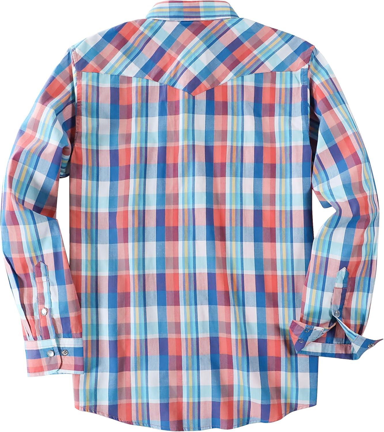 imageDubinik Pearl Snap Shirts for Men Long Sleeve Western Shirts for Men Vintage Casual Plaid Shirt Cowboy Shirts for MenBlue Pink