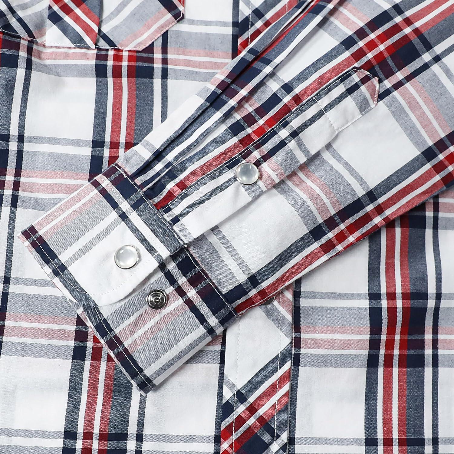 imageDubinik Pearl Snap Shirts for Men Long Sleeve Western Shirts for Men Vintage Casual Plaid Shirt Cowboy Shirts for MenBlue Red White
