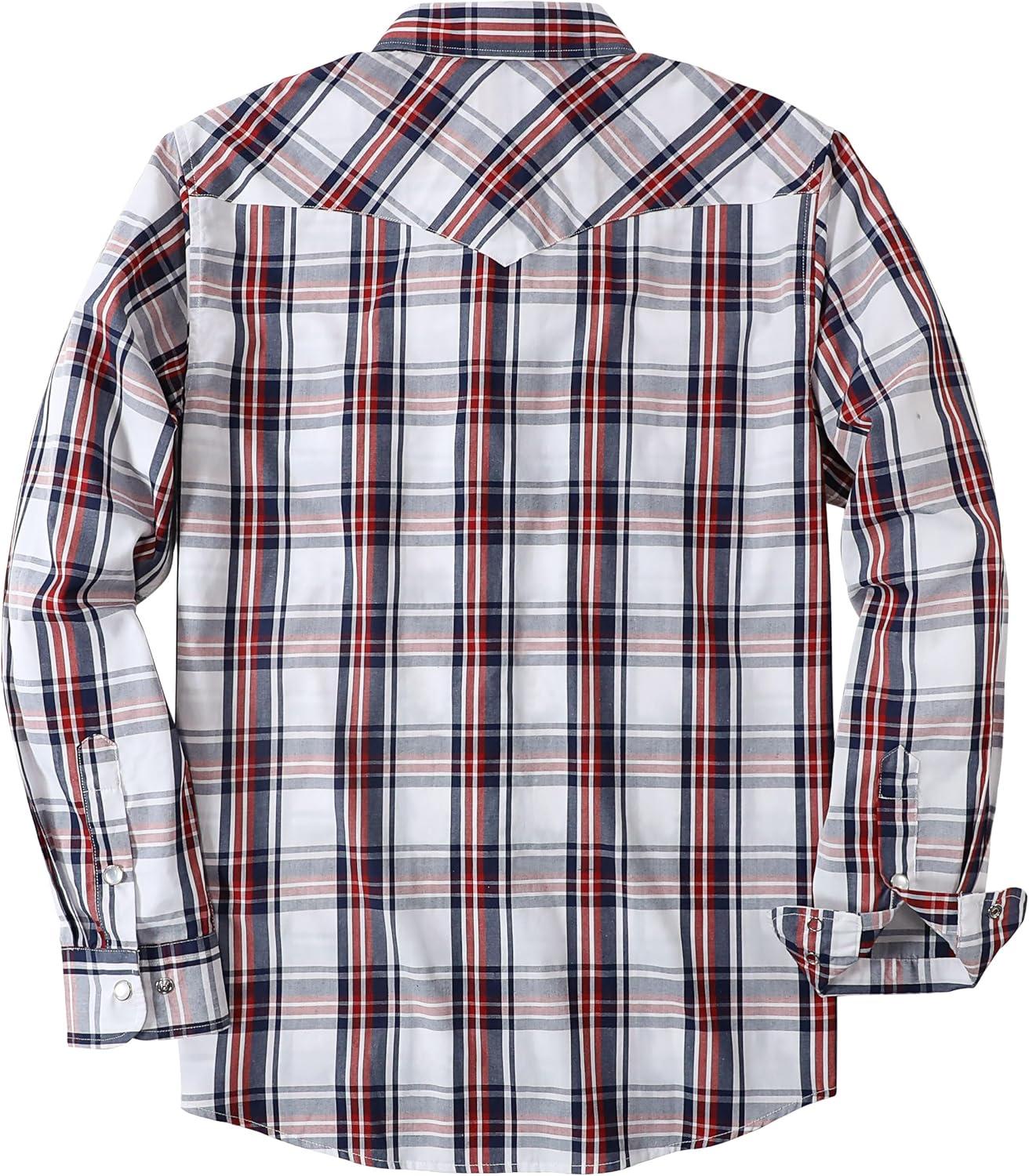 imageDubinik Pearl Snap Shirts for Men Long Sleeve Western Shirts for Men Vintage Casual Plaid Shirt Cowboy Shirts for MenBlue Red White