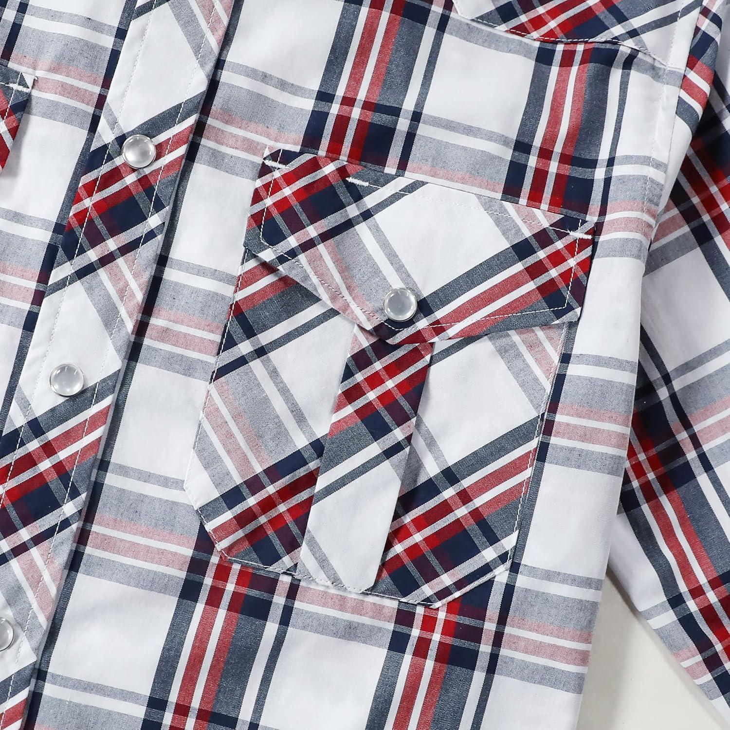 imageDubinik Pearl Snap Shirts for Men Long Sleeve Western Shirts for Men Vintage Casual Plaid Shirt Cowboy Shirts for MenBlue Red White
