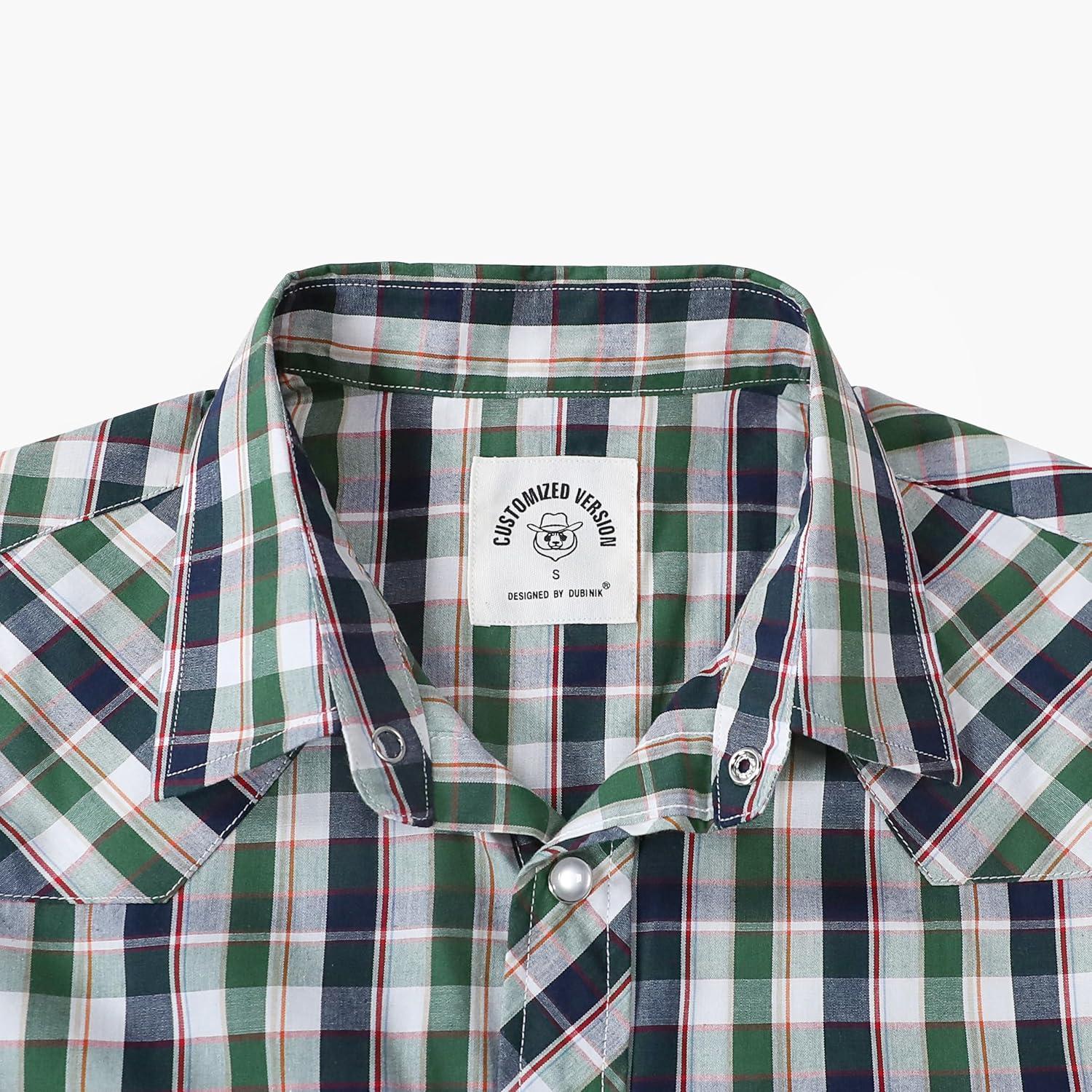 imageDubinik Pearl Snap Shirts for Men Long Sleeve Western Shirts for Men Vintage Casual Plaid Shirt Cowboy Shirts for MenDark Green