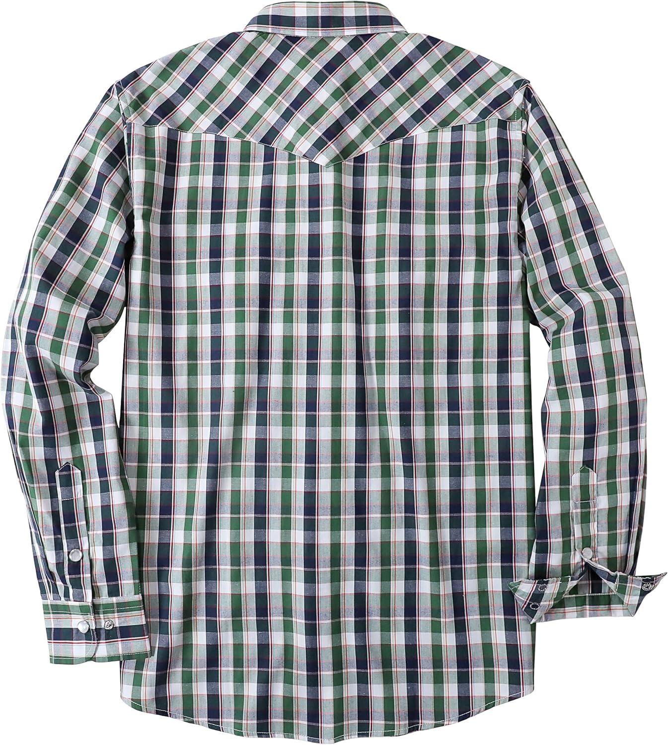 imageDubinik Pearl Snap Shirts for Men Long Sleeve Western Shirts for Men Vintage Casual Plaid Shirt Cowboy Shirts for MenDark Green