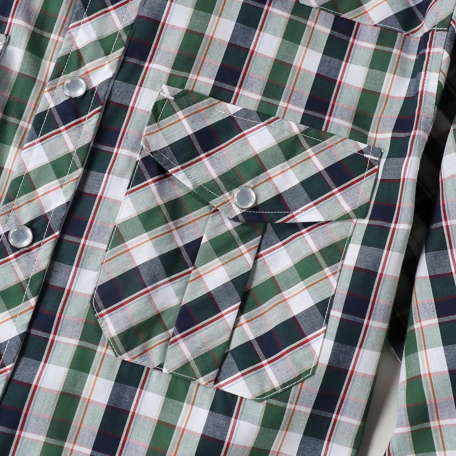 imageDubinik Pearl Snap Shirts for Men Long Sleeve Western Shirts for Men Vintage Casual Plaid Shirt Cowboy Shirts for MenDark Green