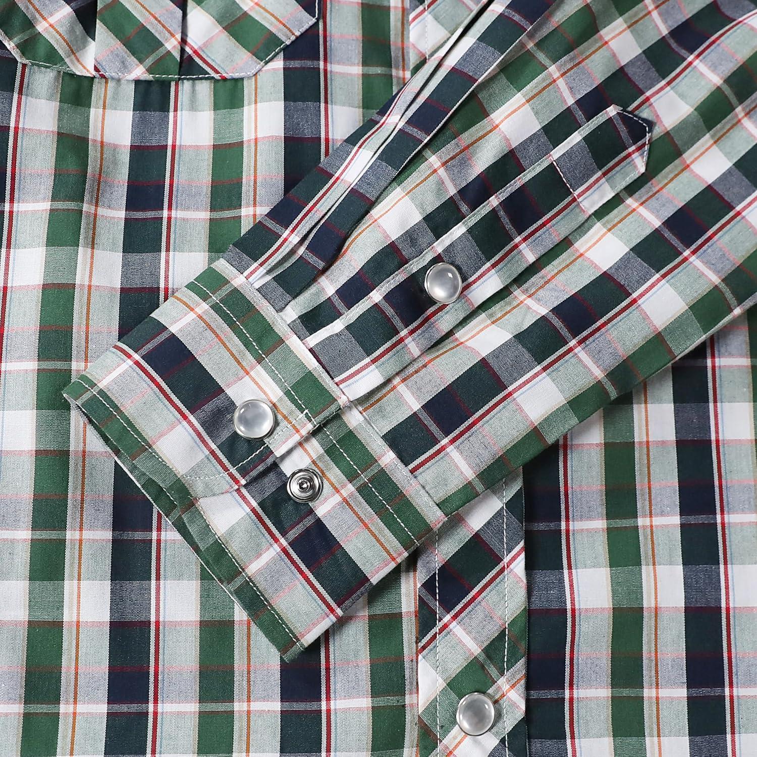 imageDubinik Pearl Snap Shirts for Men Long Sleeve Western Shirts for Men Vintage Casual Plaid Shirt Cowboy Shirts for MenDark Green