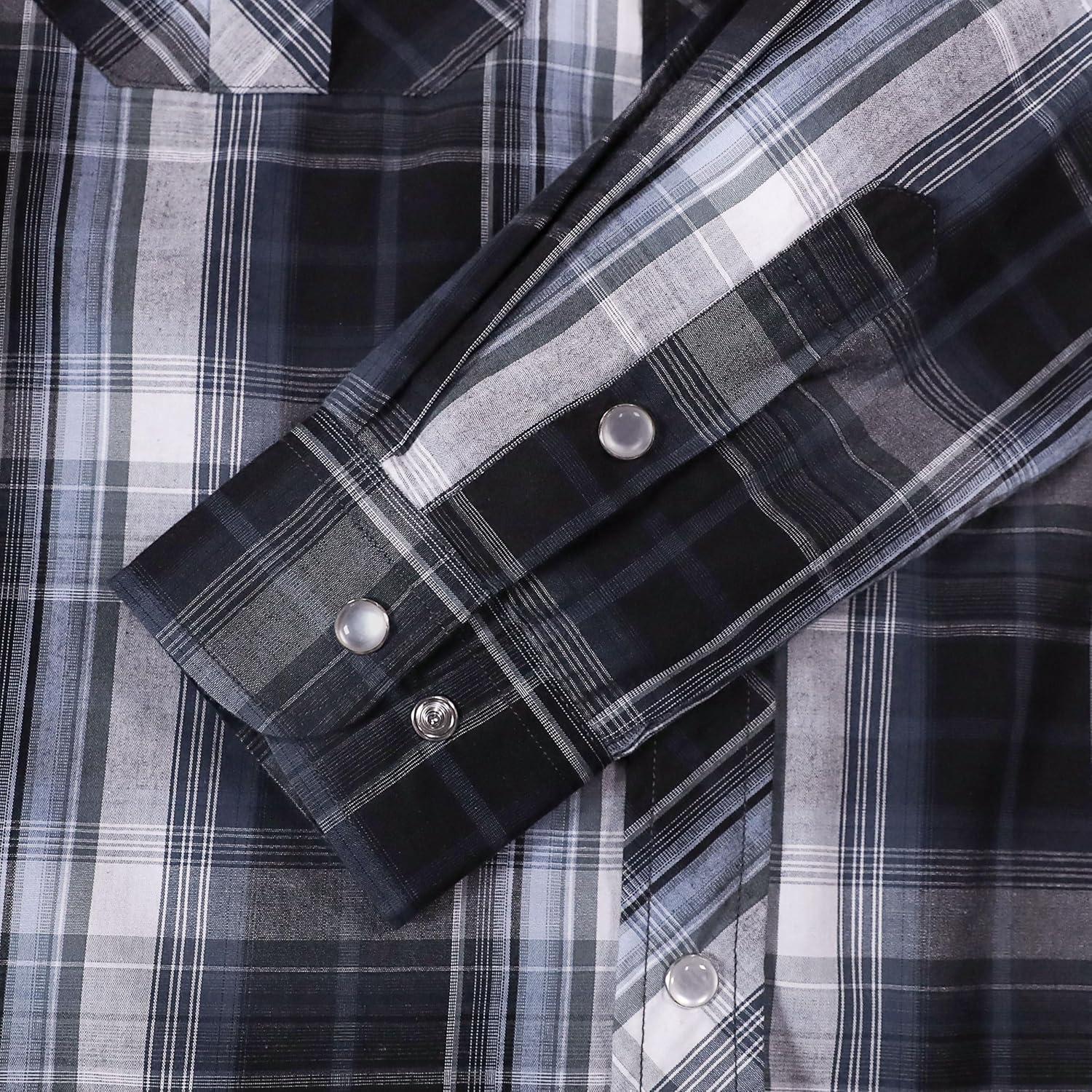 imageDubinik Pearl Snap Shirts for Men Long Sleeve Western Shirts for Men Vintage Casual Plaid Shirt Cowboy Shirts for MenGray Black