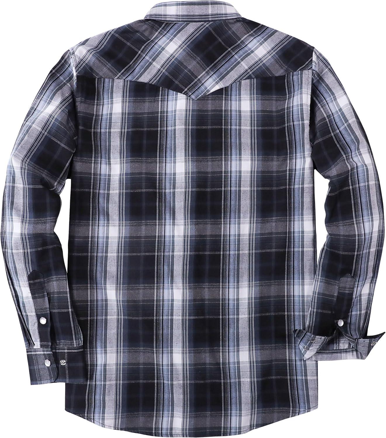 imageDubinik Pearl Snap Shirts for Men Long Sleeve Western Shirts for Men Vintage Casual Plaid Shirt Cowboy Shirts for MenGray Black