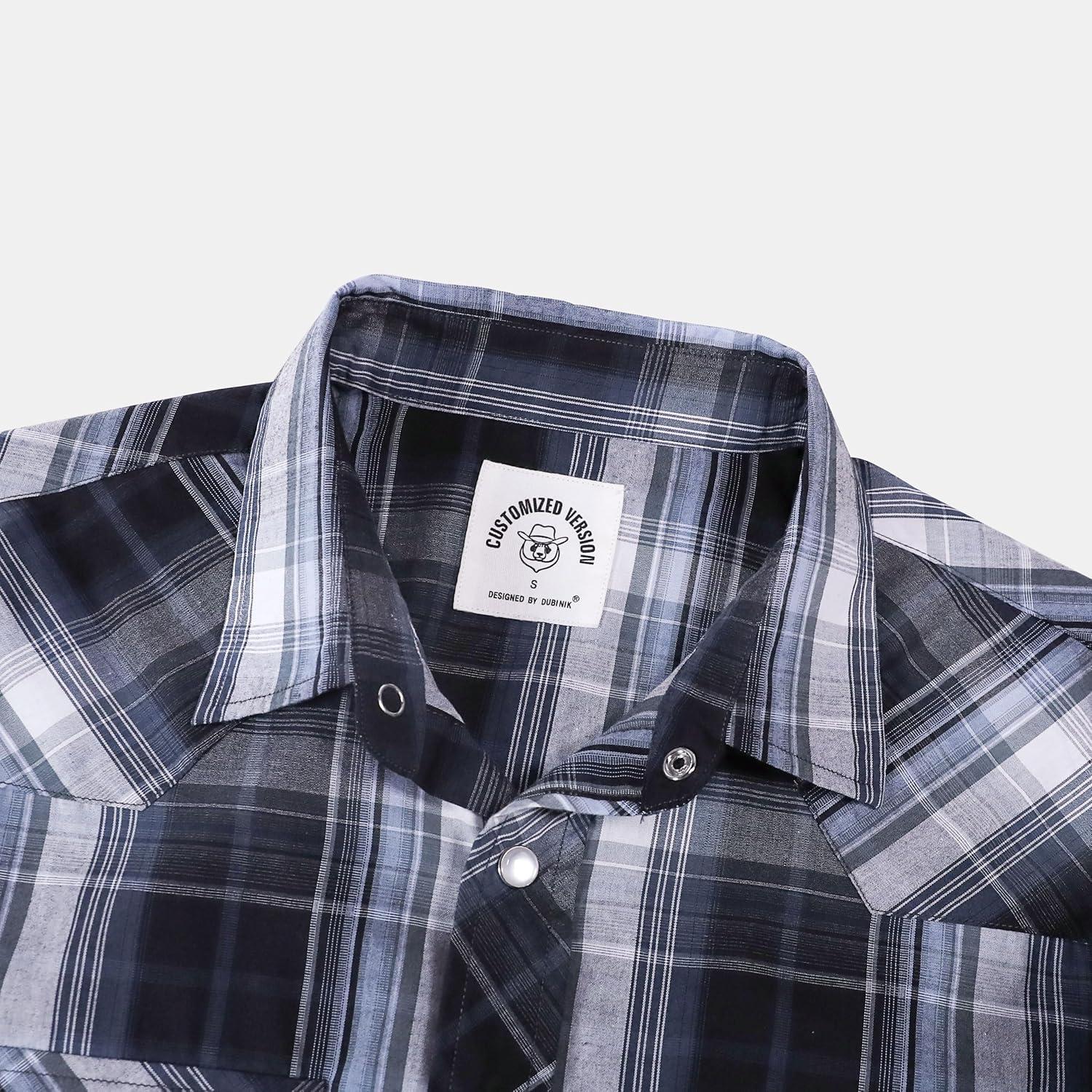 imageDubinik Pearl Snap Shirts for Men Long Sleeve Western Shirts for Men Vintage Casual Plaid Shirt Cowboy Shirts for MenGray Black