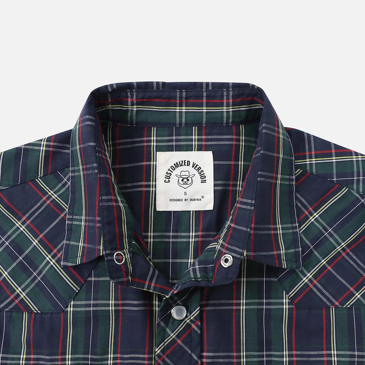 imageDubinik Pearl Snap Shirts for Men Long Sleeve Western Shirts for Men Vintage Casual Plaid Shirt Cowboy Shirts for MenGreen  Navy Blue