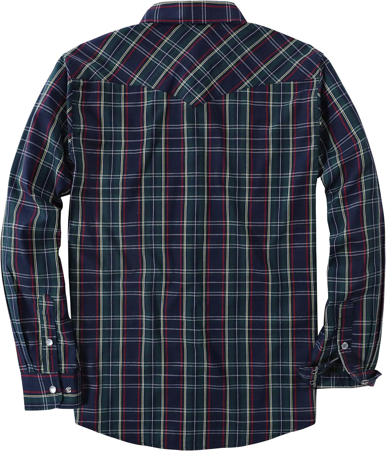imageDubinik Pearl Snap Shirts for Men Long Sleeve Western Shirts for Men Vintage Casual Plaid Shirt Cowboy Shirts for MenGreen  Navy Blue