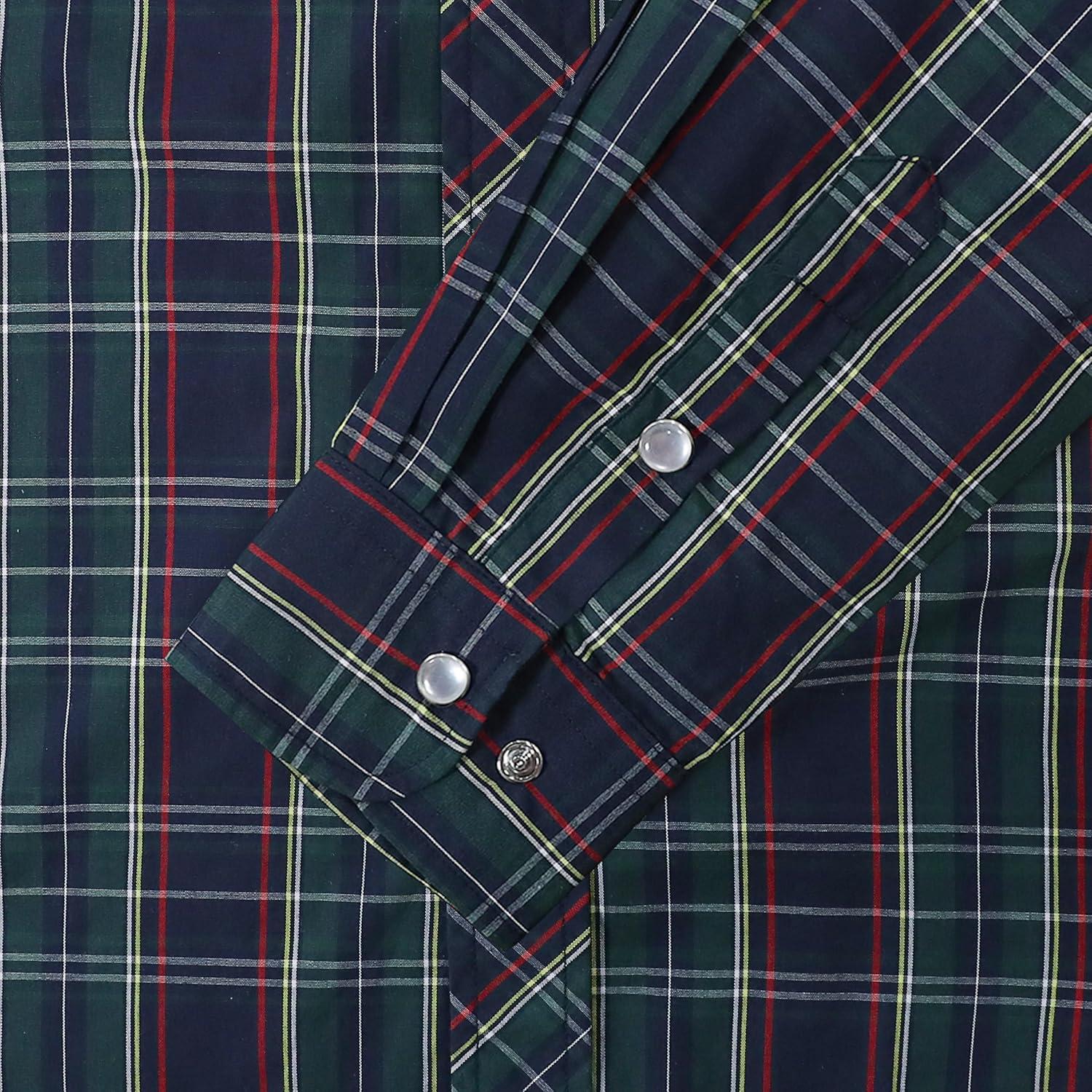 imageDubinik Pearl Snap Shirts for Men Long Sleeve Western Shirts for Men Vintage Casual Plaid Shirt Cowboy Shirts for MenGreen  Navy Blue