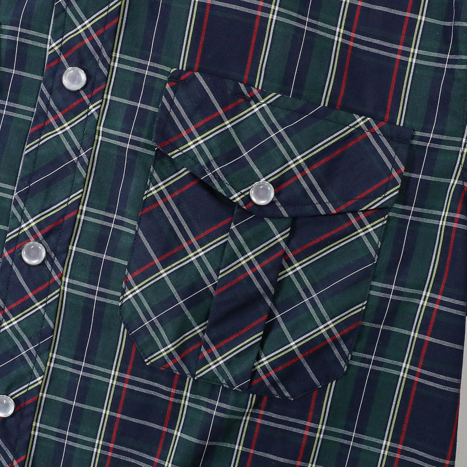 imageDubinik Pearl Snap Shirts for Men Long Sleeve Western Shirts for Men Vintage Casual Plaid Shirt Cowboy Shirts for MenGreen  Navy Blue